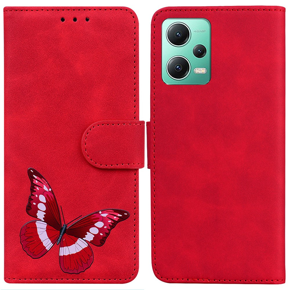 Xiaomi Redmi Note 12 5G (Global) / (Indien) / (Kina) / Poco X5 5G Läderplånbok Mobilskal Fjärilstryck Stativ Mobilskal