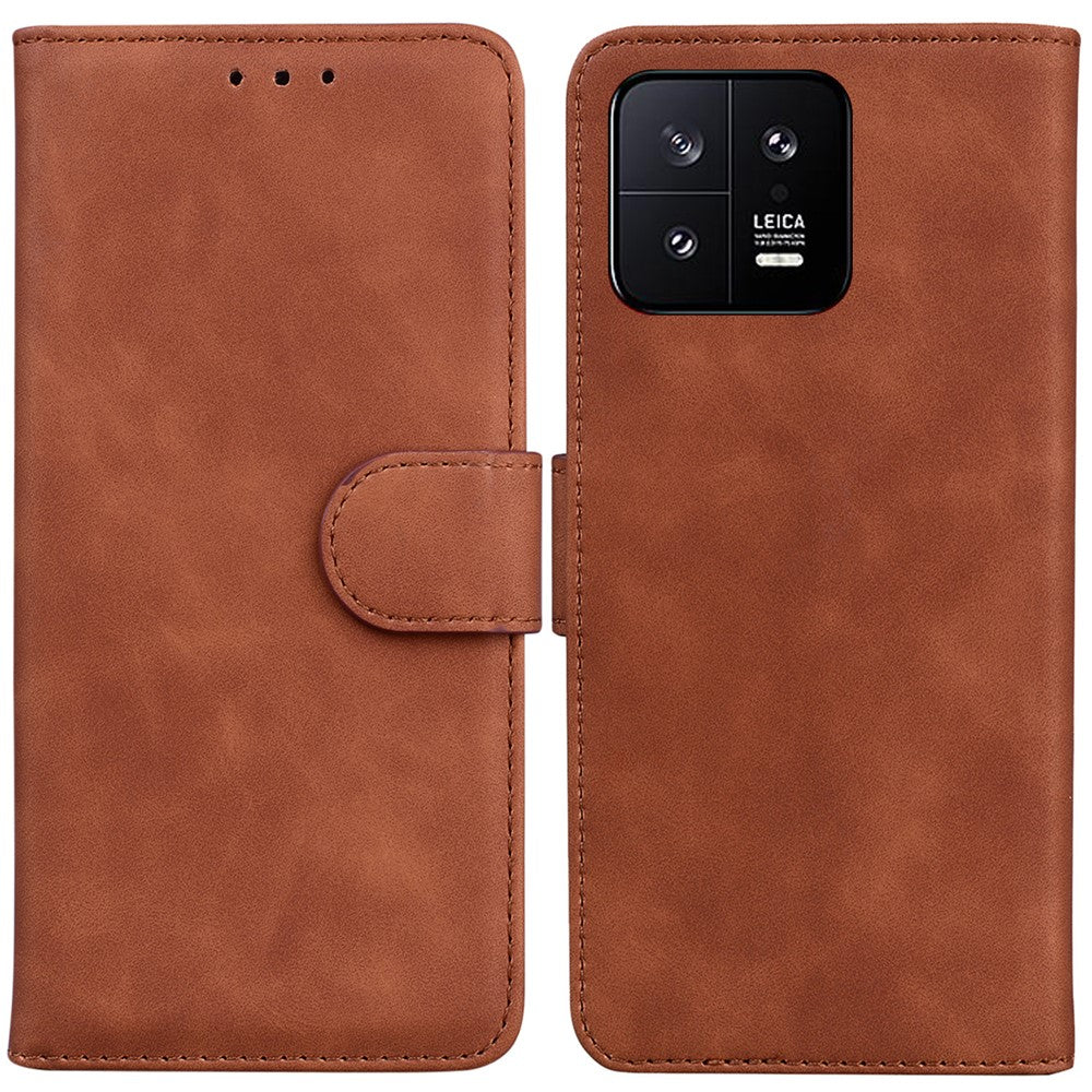For Xiaomi 13 5G PU Leather Solid Color Wallet Case Stand Magnetic Clasp Shockproof Phone Cover