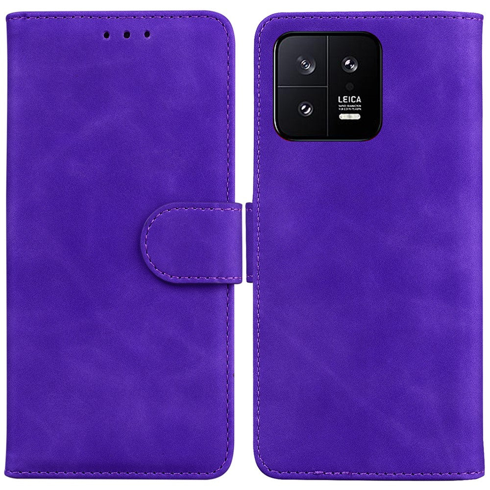 For Xiaomi 13 5G PU Leather Solid Color Wallet Case Stand Magnetic Clasp Shockproof Phone Cover