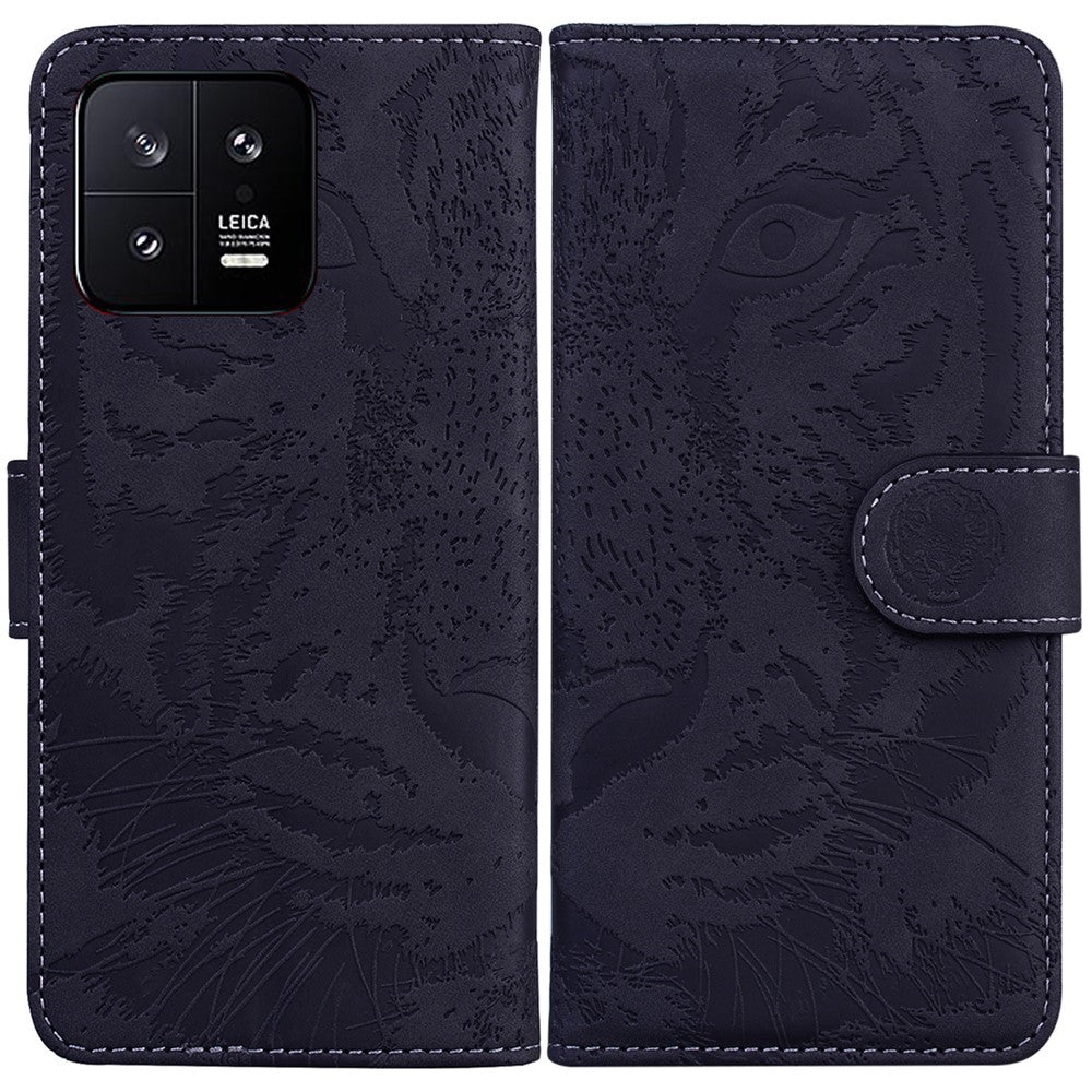 Xiaomi 13 5G PU-läderfodral med plånbok, tigermönster, präglat stativ, mobilfodral
