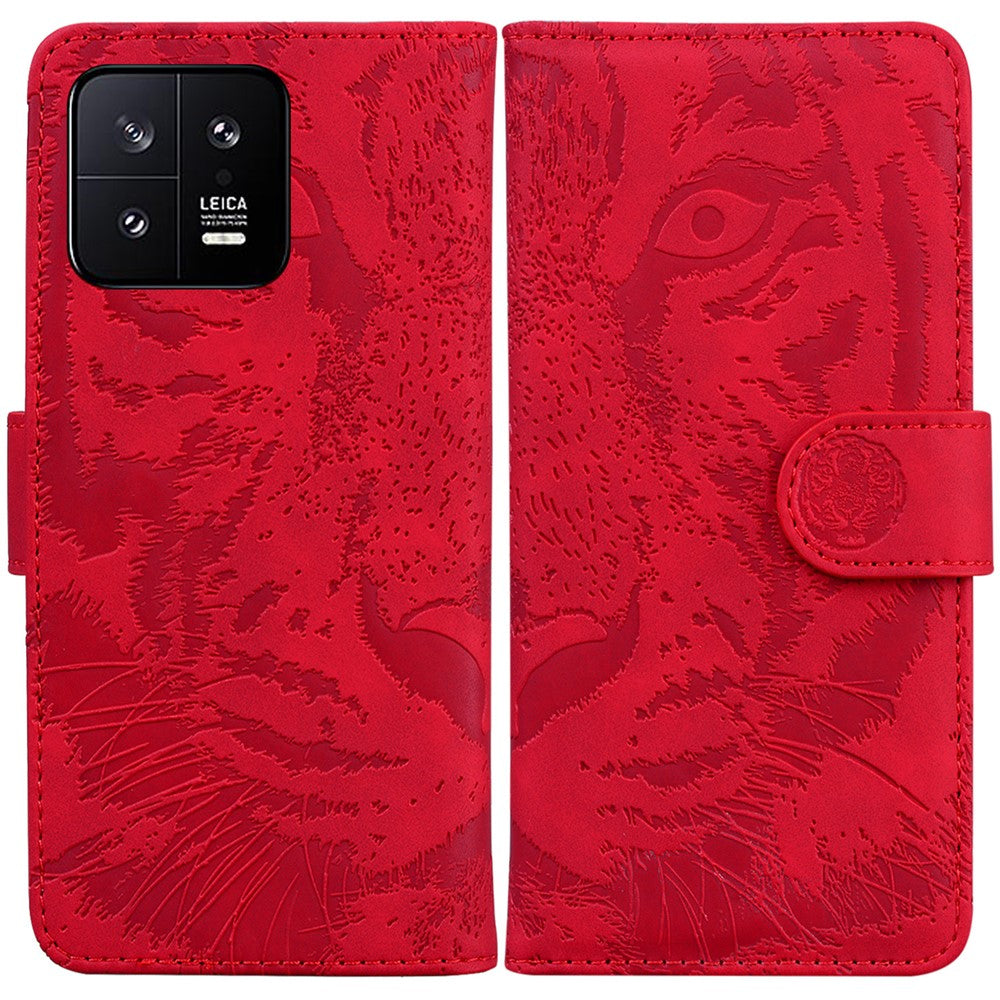 Xiaomi 13 5G PU-läderfodral med plånbok, tigermönster, präglat stativ, mobilfodral
