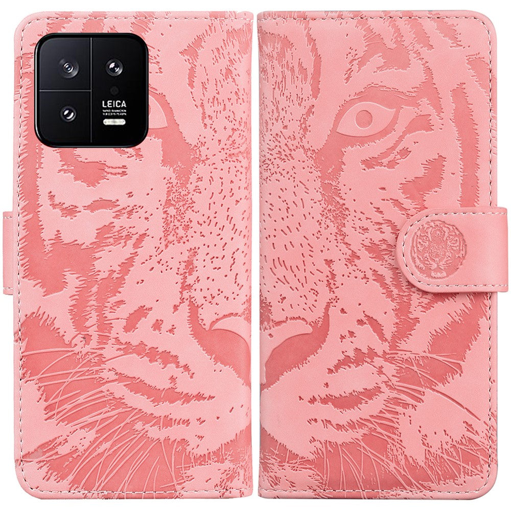 Xiaomi 13 5G PU-läderfodral med plånbok, tigermönster, präglat stativ, mobilfodral