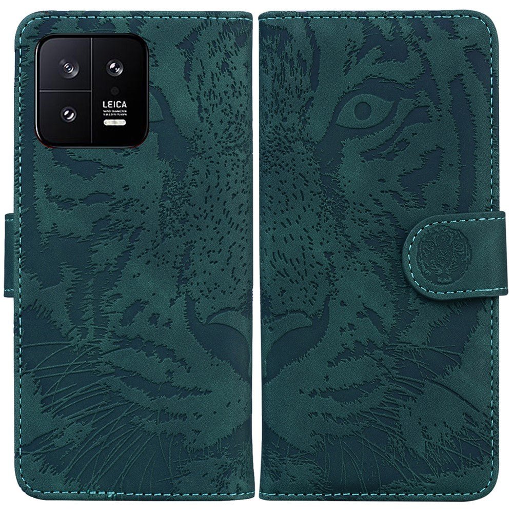 Xiaomi 13 5G PU-läderfodral med plånbok, tigermönster, präglat stativ, mobilfodral