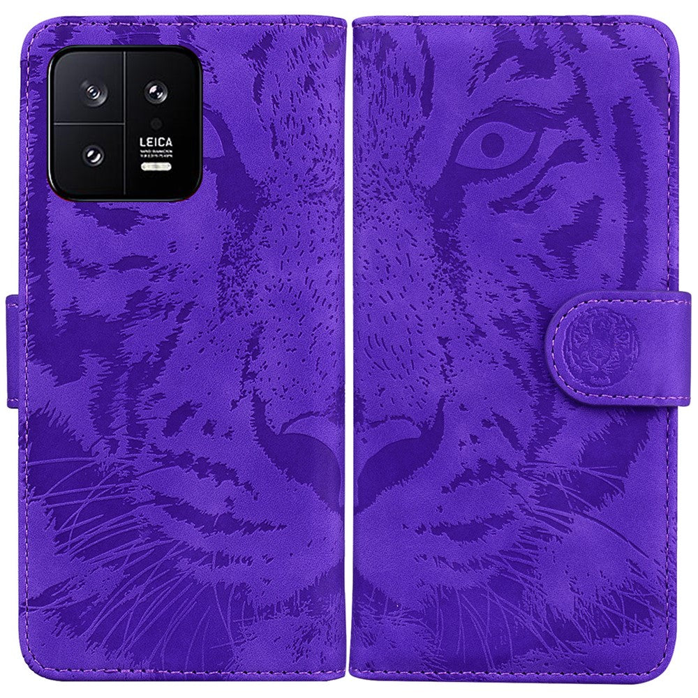 For Xiaomi 13 5G PU Leather Phone Case with Wallet Tiger Pattern Imprinted Stand Phone Bags Cover