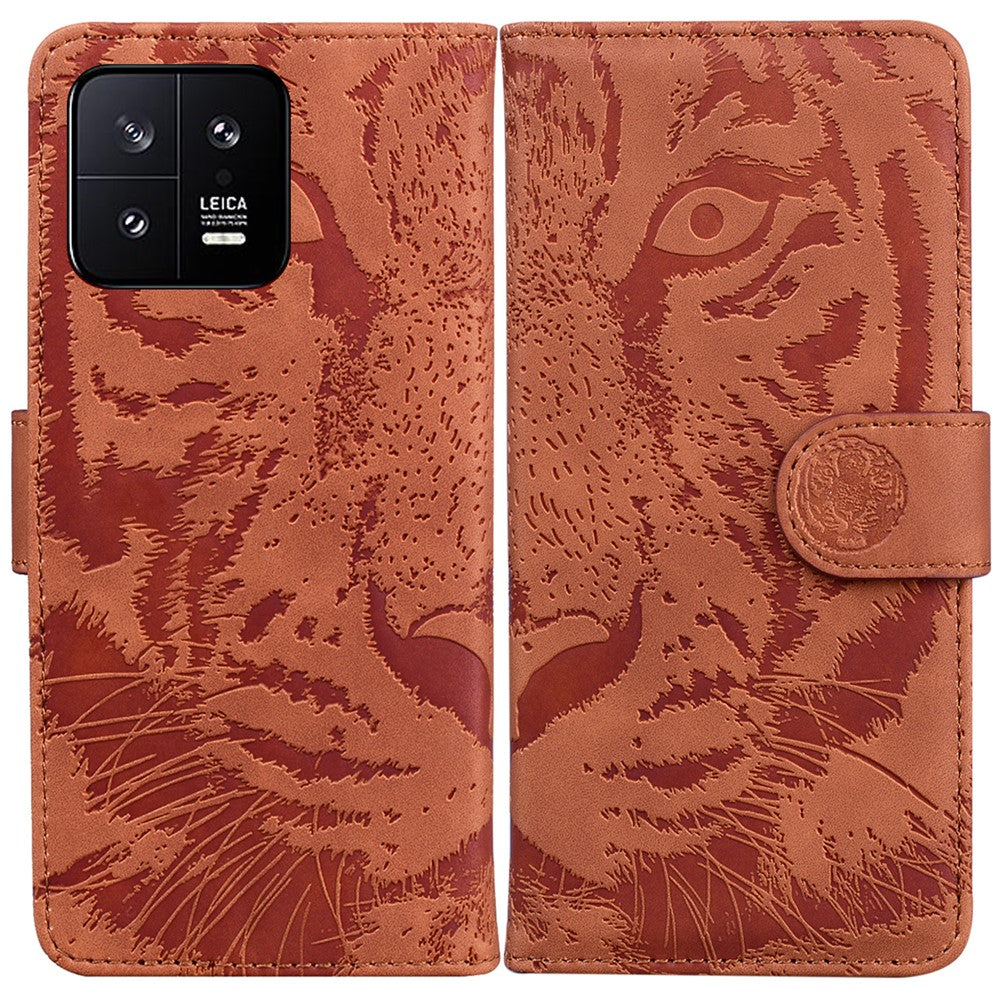 Xiaomi 13 5G PU-läderfodral med plånbok, tigermönster, präglat stativ, mobilfodral