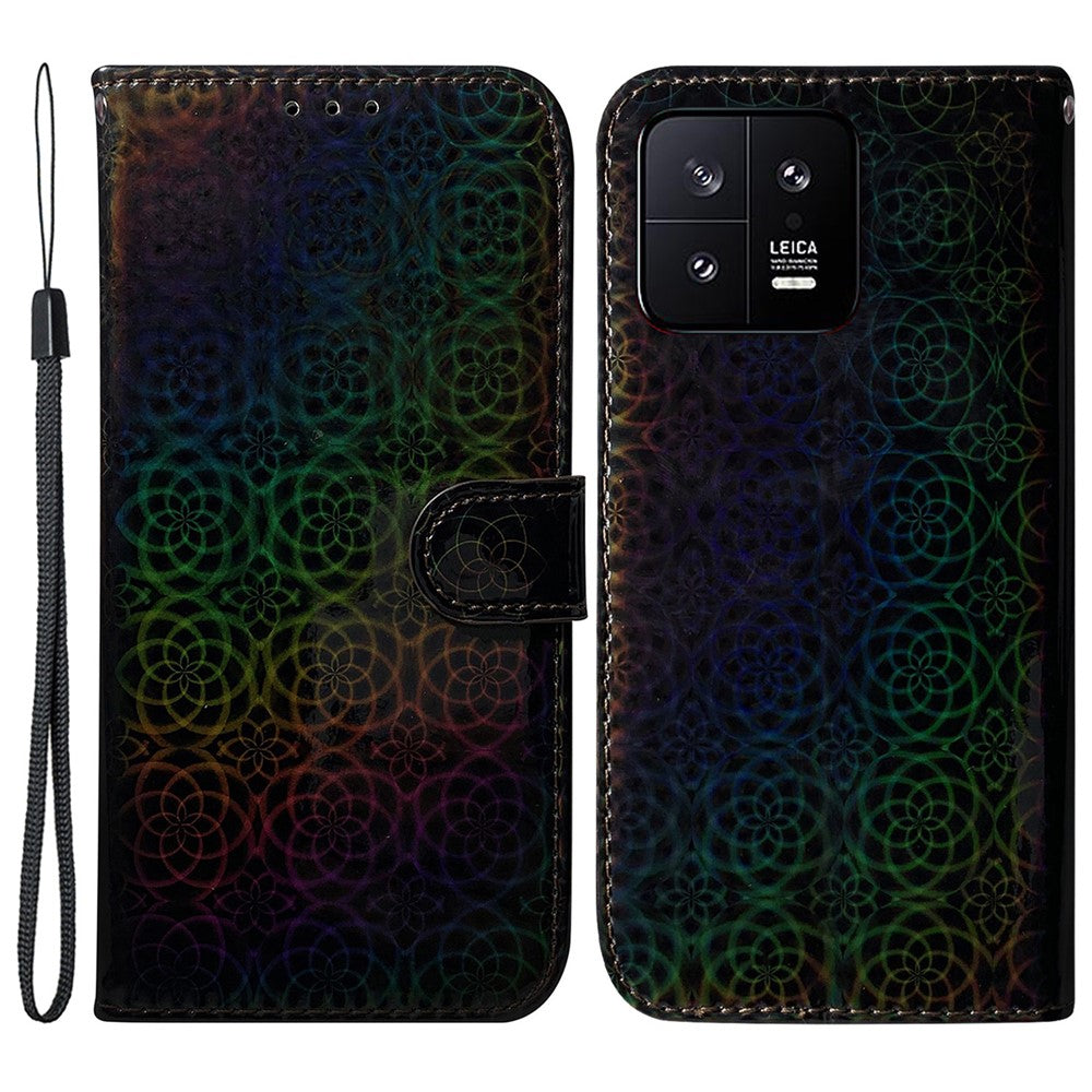 For Xiaomi 13 5G Dazzling Flower Pattern PU Leather Shockproof Phone Case with Stand Wallet