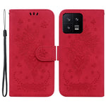 Rose Butterfly Imprinted Phone Case for Xiaomi 13 5G , Flip Stand Leather Wallet Anti-scratch Phone Cover