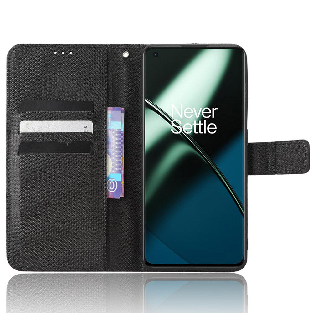 OnePlus 11R 5G / Ace 2 5G Diamantstruktur Stativfodral PU-läder Plånbok Stötsäkert mobilskal
