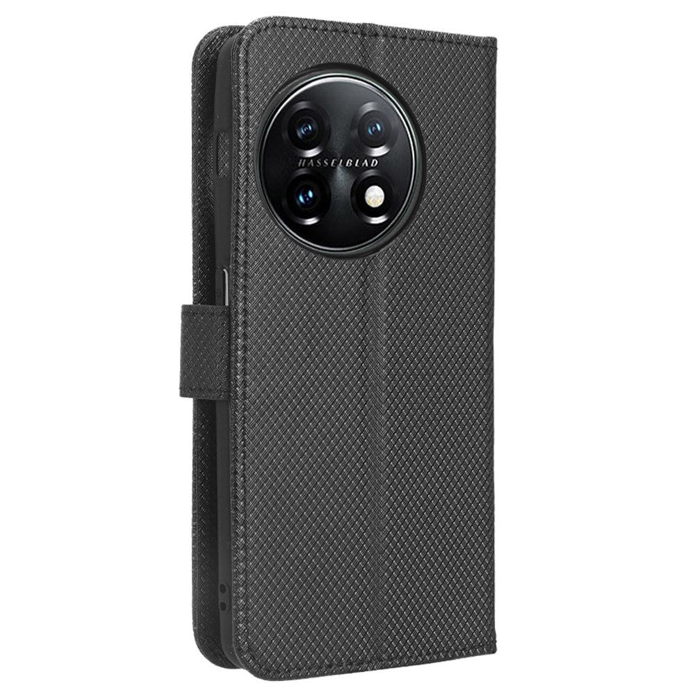 OnePlus 11R 5G / Ace 2 5G Diamantstruktur Stativfodral PU-läder Plånbok Stötsäkert mobilskal