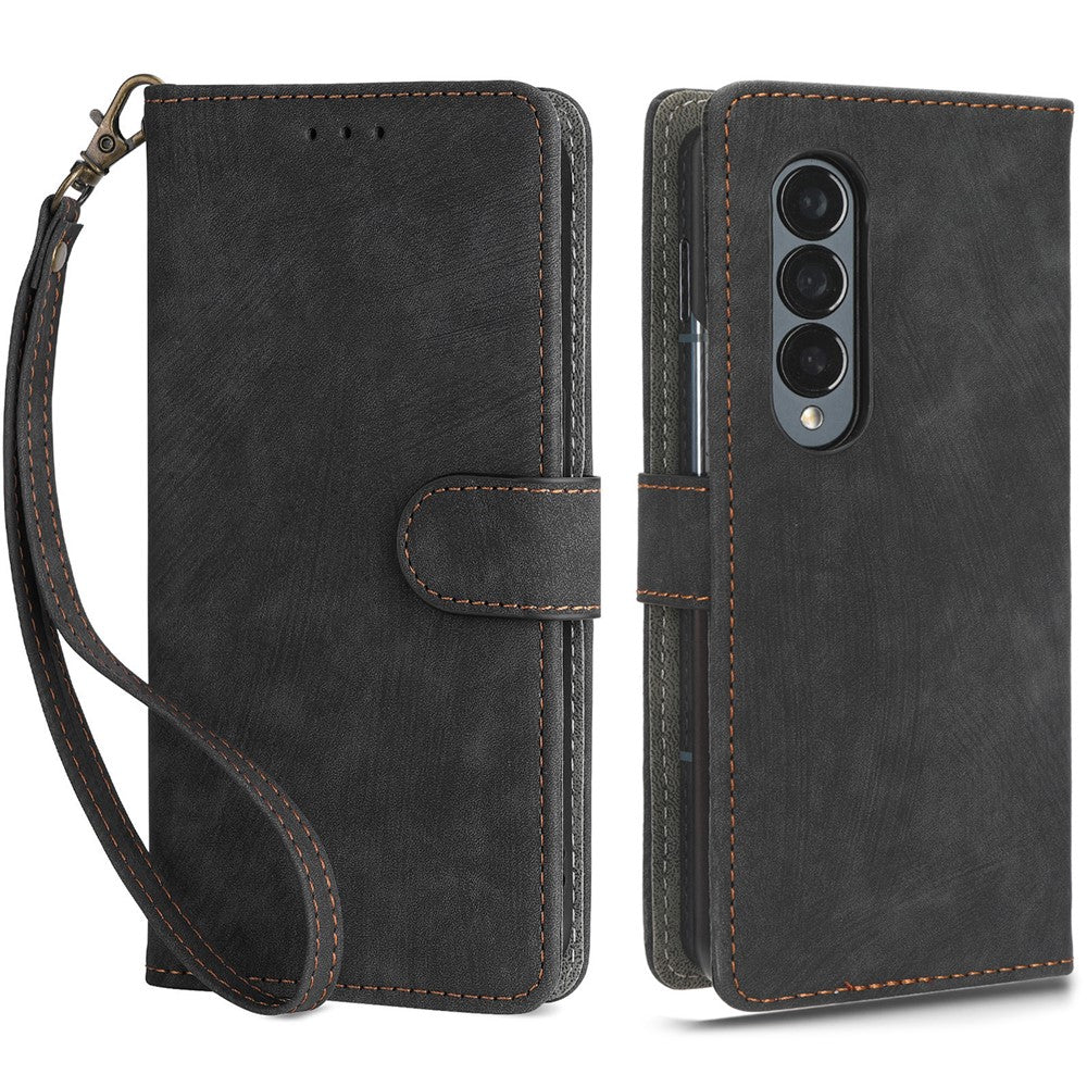 For Samsung Galaxy Z Fold4 5G Phone Wallet Case RFID Blocking Leather Phone Stand Cover with Strap