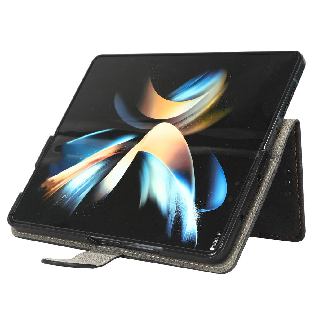 For Samsung Galaxy Z Fold4 5G Phone Wallet Case RFID Blocking Leather Phone Stand Cover with Strap