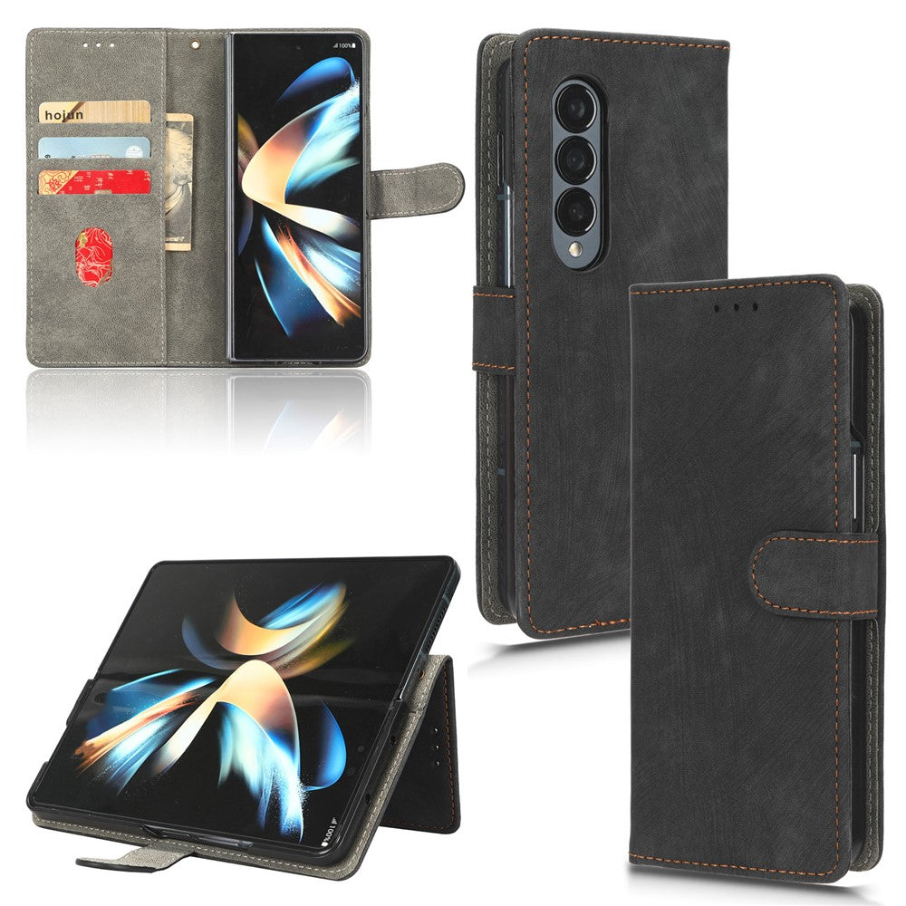 For Samsung Galaxy Z Fold4 5G Phone Wallet Case RFID Blocking Leather Phone Stand Cover with Strap