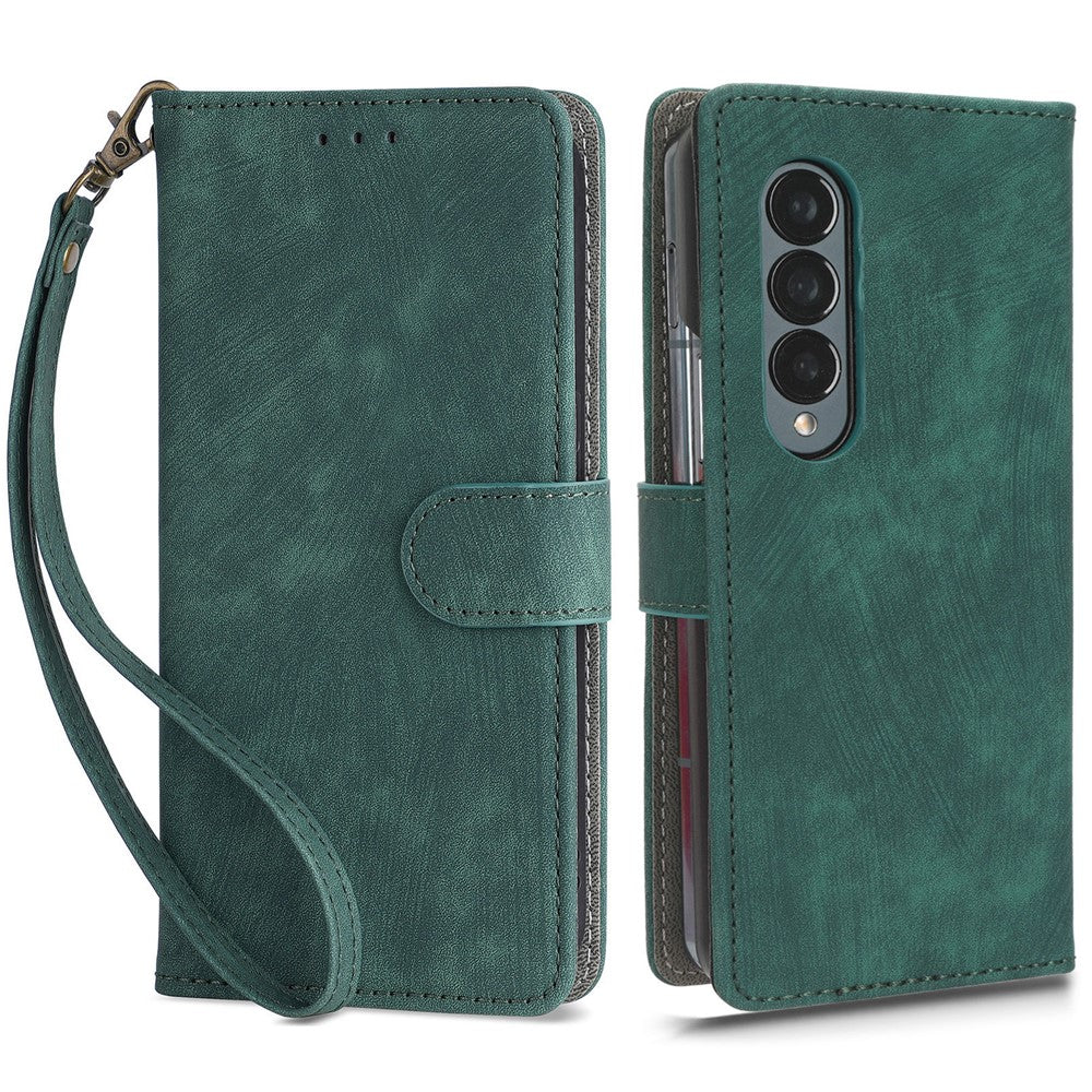 For Samsung Galaxy Z Fold4 5G Phone Wallet Case RFID Blocking Leather Phone Stand Cover with Strap