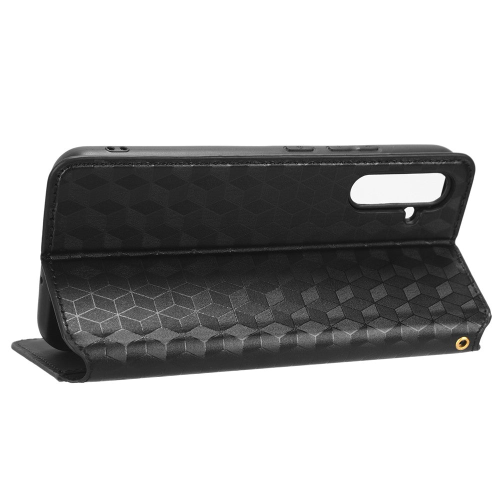 Til Samsung Galaxy A24 4G (162.1 x 77.6 x 8.3mm) Mobiltelefoncover Præget Rhombe Mønster Pung Stativ Læder Telefoncover