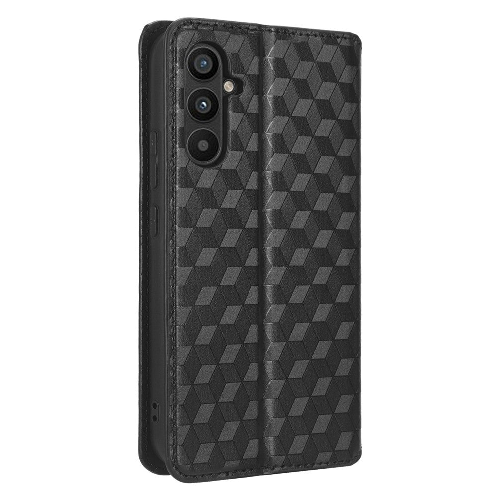 Til Samsung Galaxy A24 4G (162.1 x 77.6 x 8.3mm) Mobiltelefoncover Præget Rhombe Mønster Pung Stativ Læder Telefoncover