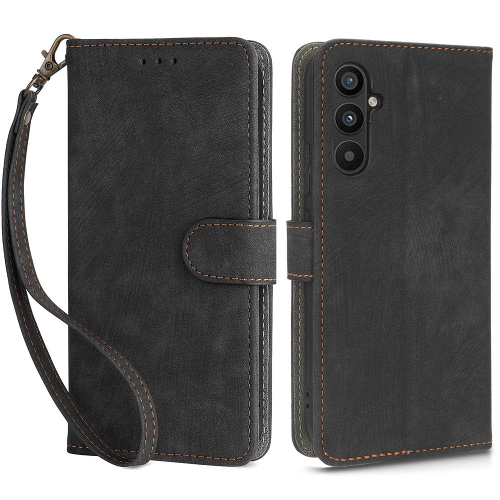 For Samsung Galaxy A24 4G (162.1 x 77.6 x 8.3mm) RFID Blocking Phone Cover Wallet Stand Leather Case with Strap