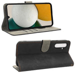 For Samsung Galaxy A24 4G (162.1 x 77.6 x 8.3mm) RFID Blocking Phone Cover Wallet Stand Leather Case with Strap