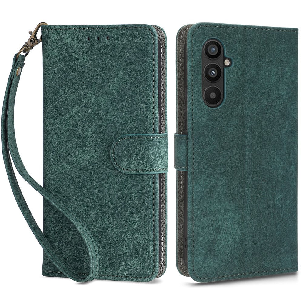 For Samsung Galaxy A24 4G (162.1 x 77.6 x 8.3mm) RFID Blocking Phone Cover Wallet Stand Leather Case with Strap