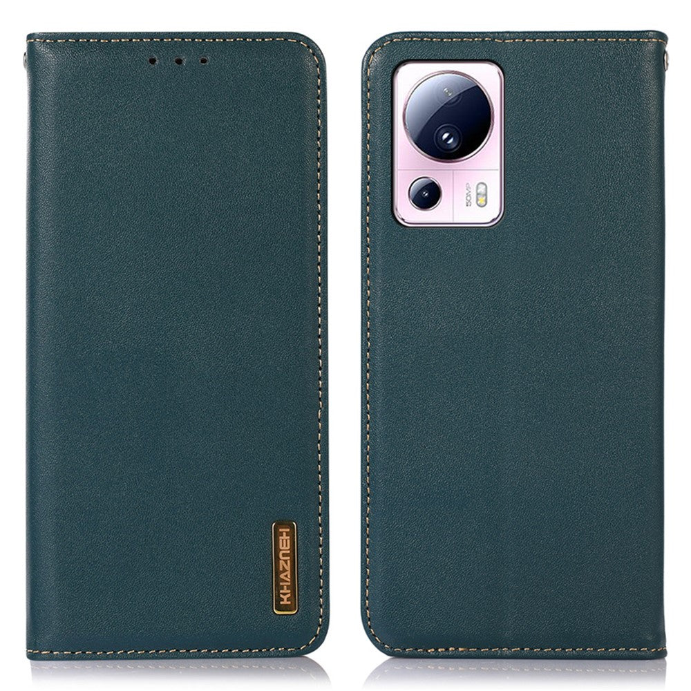 KHAZNEH for Xiaomi 13 Lite / Civi 2 5G Phone Wallet Case RFID Blocking Stand Genuine Cowhide Leather Phone Cover