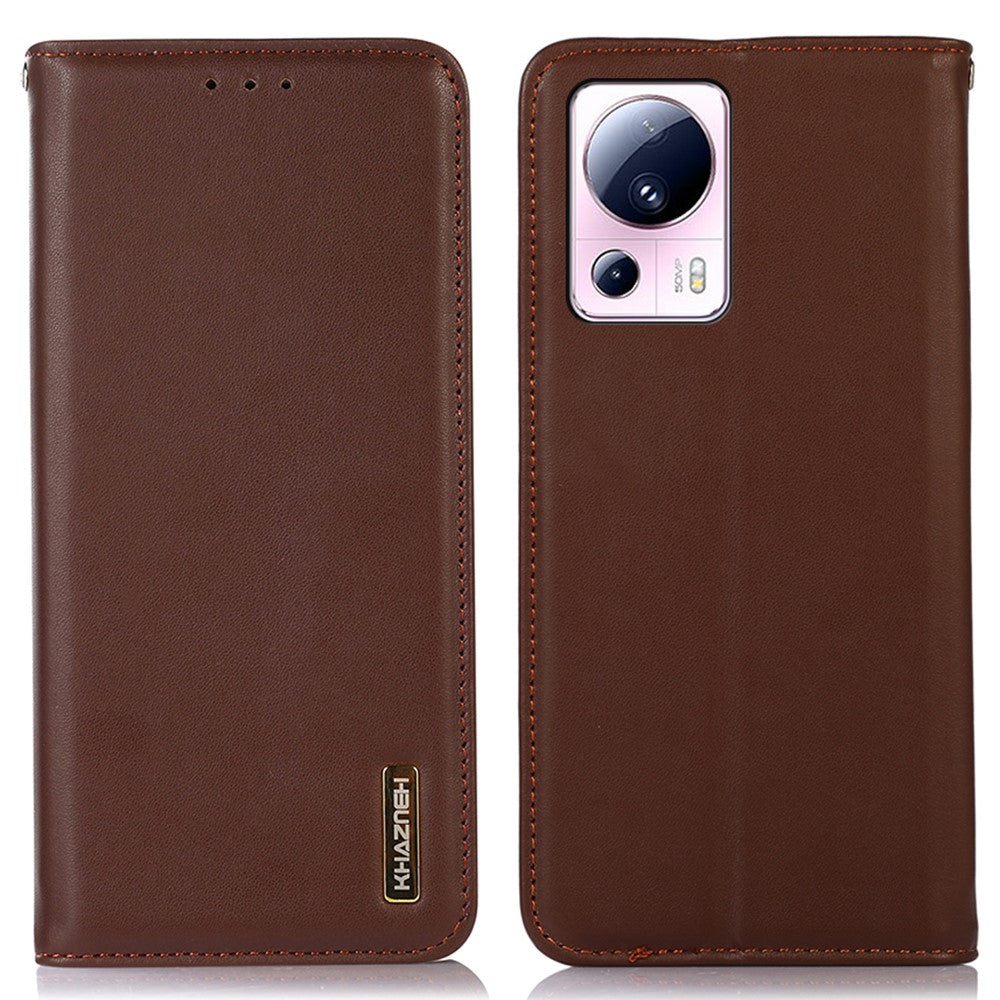 KHAZNEH for Xiaomi 13 Lite / Civi 2 5G Phone Wallet Case RFID Blocking Stand Genuine Cowhide Leather Phone Cover