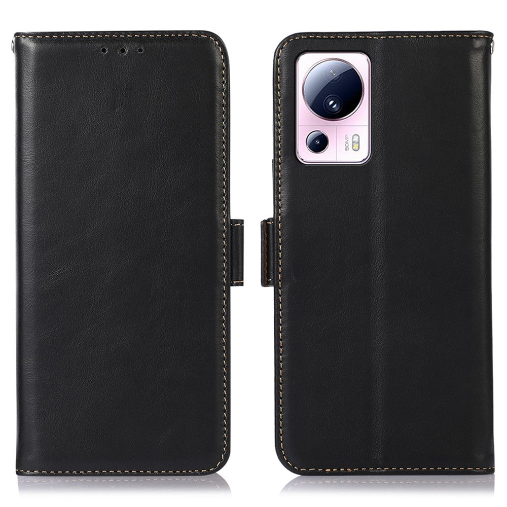Xiaomi 13 Lite / Civi 2 5G RFID-blockerande stativmobilskal i äkta kohudläder, plånboksfodral