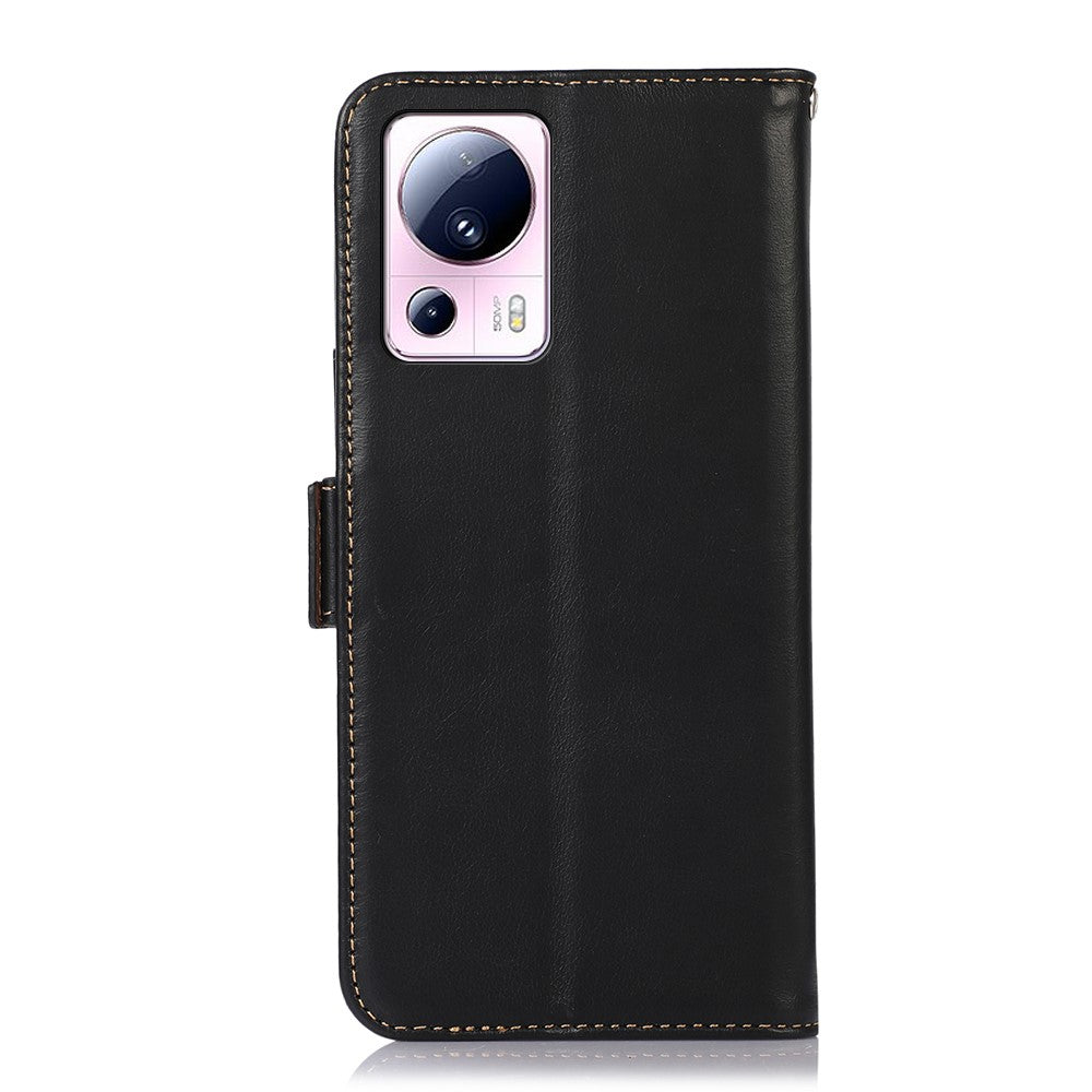 For Xiaomi 13 Lite / Civi 2 5G RFID Blocking Stand Phone Case Genuine Cowhide Leather Phone Wallet Cover