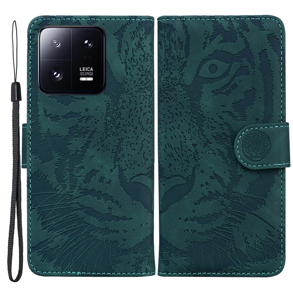 Xiaomi 13 Pro 5G mobilmobilskal Tigerpräglat PU-läder plånboksfodral med stativ