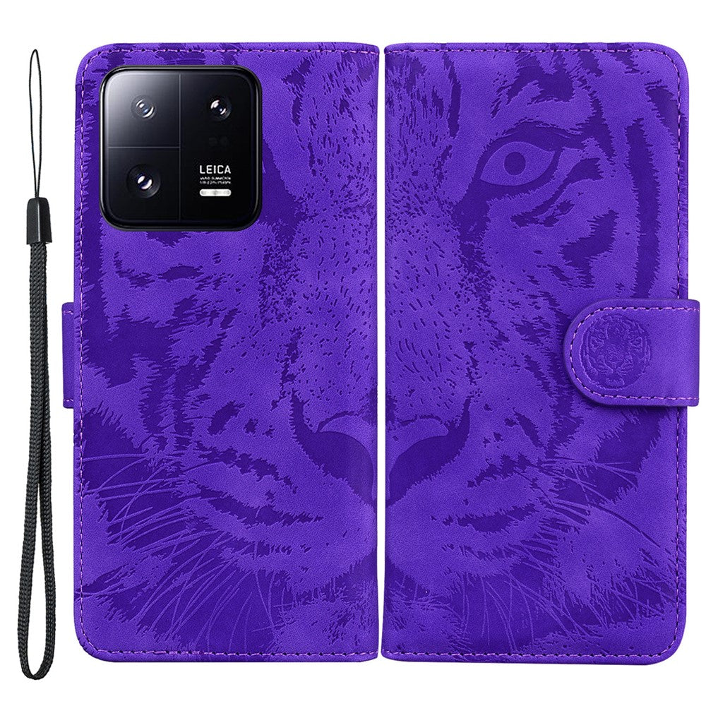 Xiaomi 13 Pro 5G mobilmobilskal Tigerpräglat PU-läder plånboksfodral med stativ