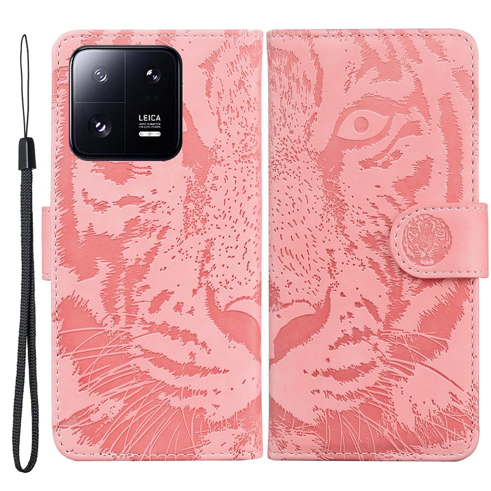 Xiaomi 13 Pro 5G mobilmobilskal Tigerpräglat PU-läder plånboksfodral med stativ