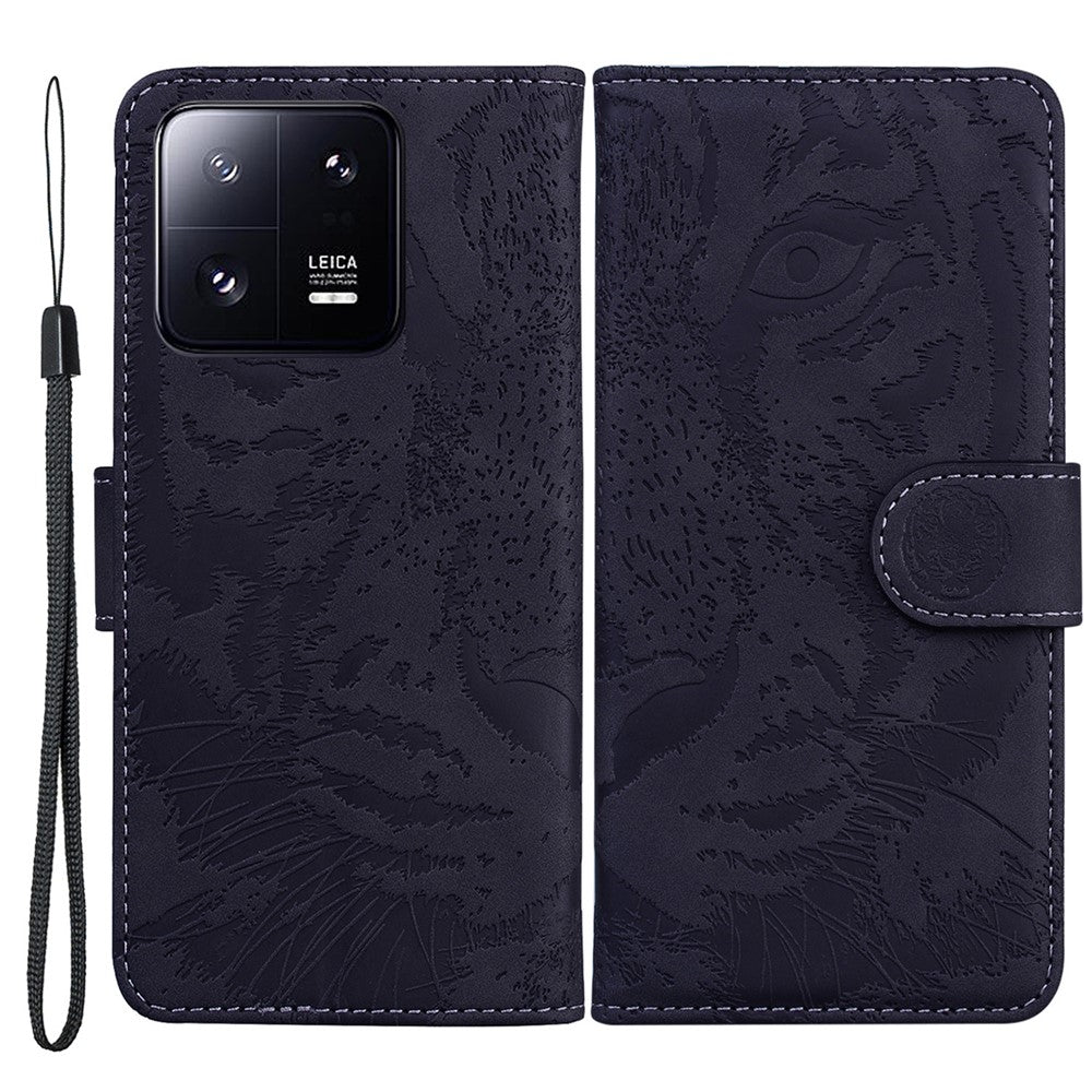 Xiaomi 13 Pro 5G mobilmobilskal Tigerpräglat PU-läder plånboksfodral med stativ