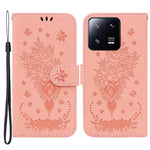 Läderfodral för Xiaomi 13 Pro 5G, stativ, plånbok, rosa fjärilstryck, mobilmobilfodral
