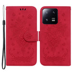 Läderfodral för Xiaomi 13 Pro 5G, stativ, plånbok, rosa fjärilstryck, mobilmobilfodral