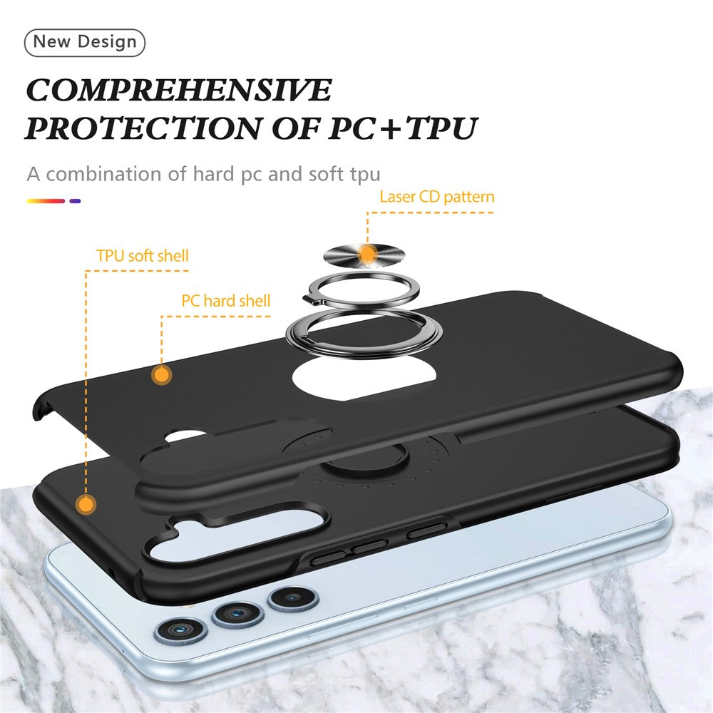 Til Samsung Galaxy A34 5G Roterbar Ring Stander Telefoncover PC+TPU Anti-fald Bagcover