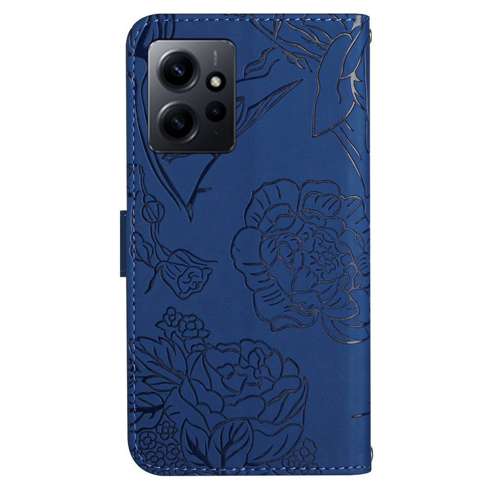 HT03 For Xiaomi Redmi Note 12 4G Skin-touch Butterfly Flowers Imprinted Wallet Stand Case Leather Cover with Shoulder Strap