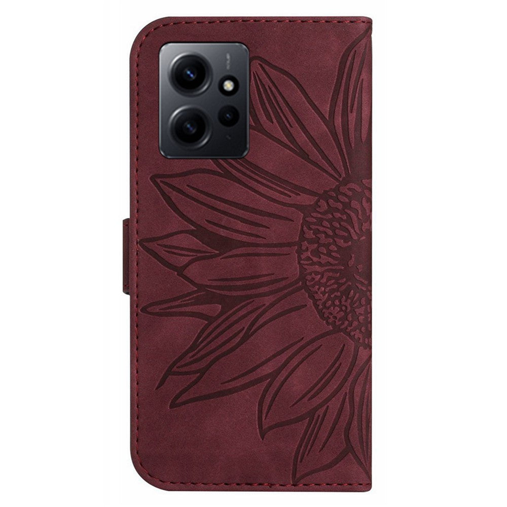 For Xiaomi Redmi Note 12 4G HT04 PU Leather Wallet Phone Case Sunflower Imprinted Stand Cover