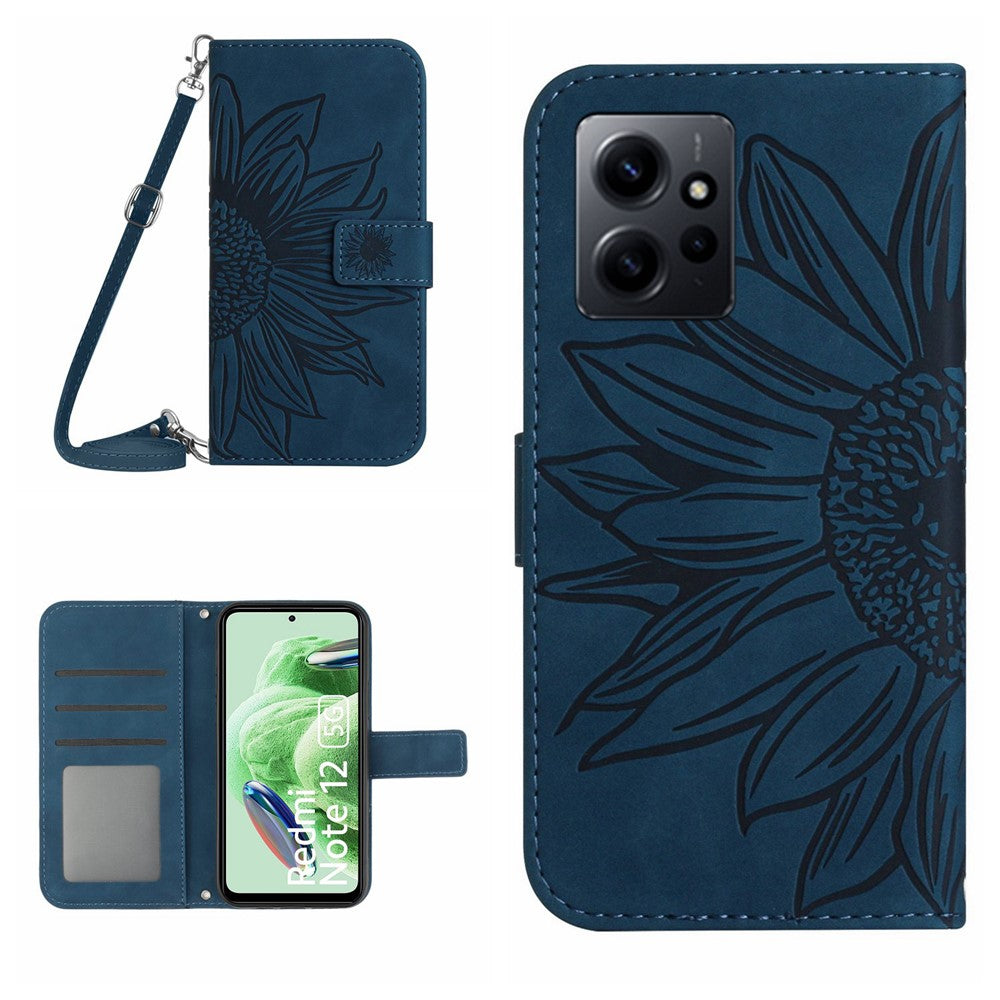Xiaomi Redmi Note 12 4G HT04 Solrosmönster Stativfodral Läderplånbok mobilfodral med Axelrem