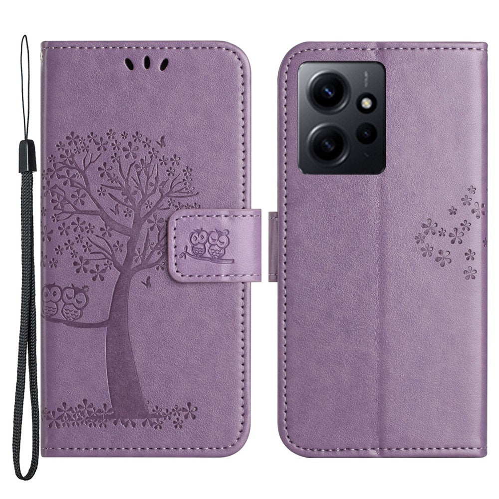 Xiaomi Redmi Note 12 4G Owl Tree Präglat Mönster mobil Plånboksfodral PU Läder Stativ mobilfodral