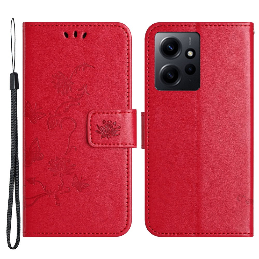Läderfodral för Xiaomi Redmi Note 12 4G med tryck, magnetisk hållare, fällbart stativ, plånboksfodral
