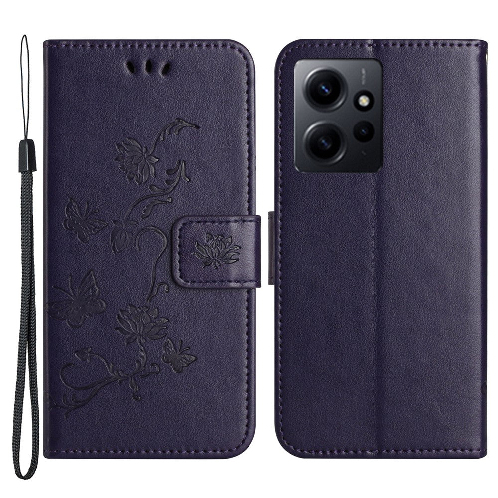 Läderfodral för Xiaomi Redmi Note 12 4G med tryck, magnetisk hållare, fällbart stativ, plånboksfodral