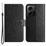Läderfodral för Xiaomi Redmi Note 12 4G med tryck, magnetisk hållare, fällbart stativ, plånboksfodral