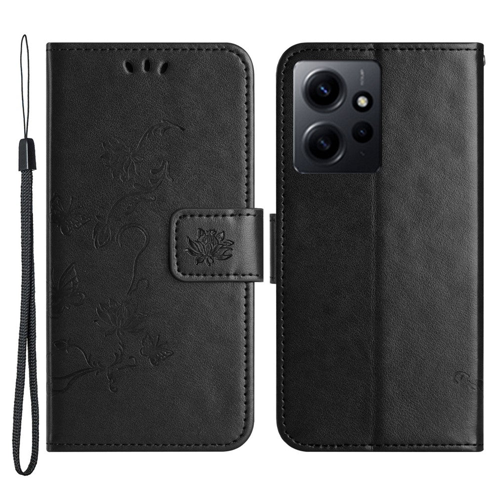 Läderfodral för Xiaomi Redmi Note 12 4G med tryck, magnetisk hållare, fällbart stativ, plånboksfodral