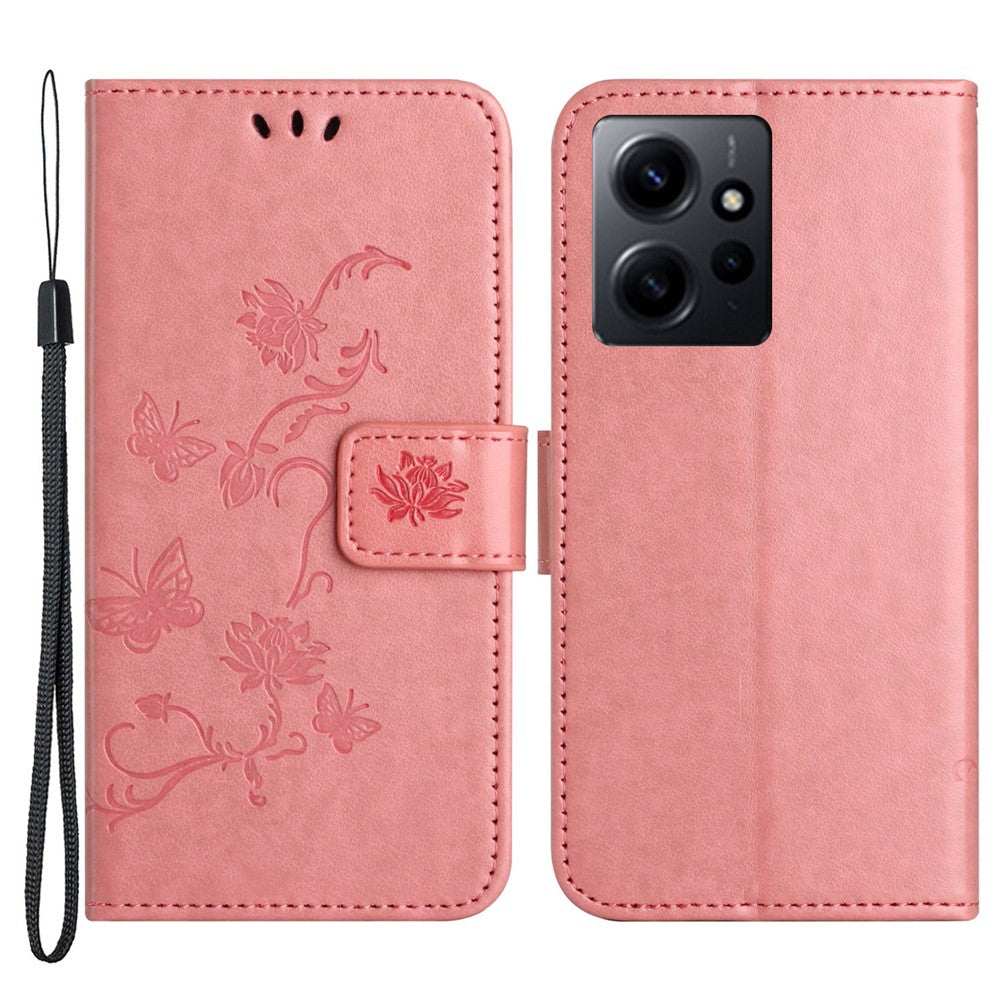Läderfodral för Xiaomi Redmi Note 12 4G med tryck, magnetisk hållare, fällbart stativ, plånboksfodral