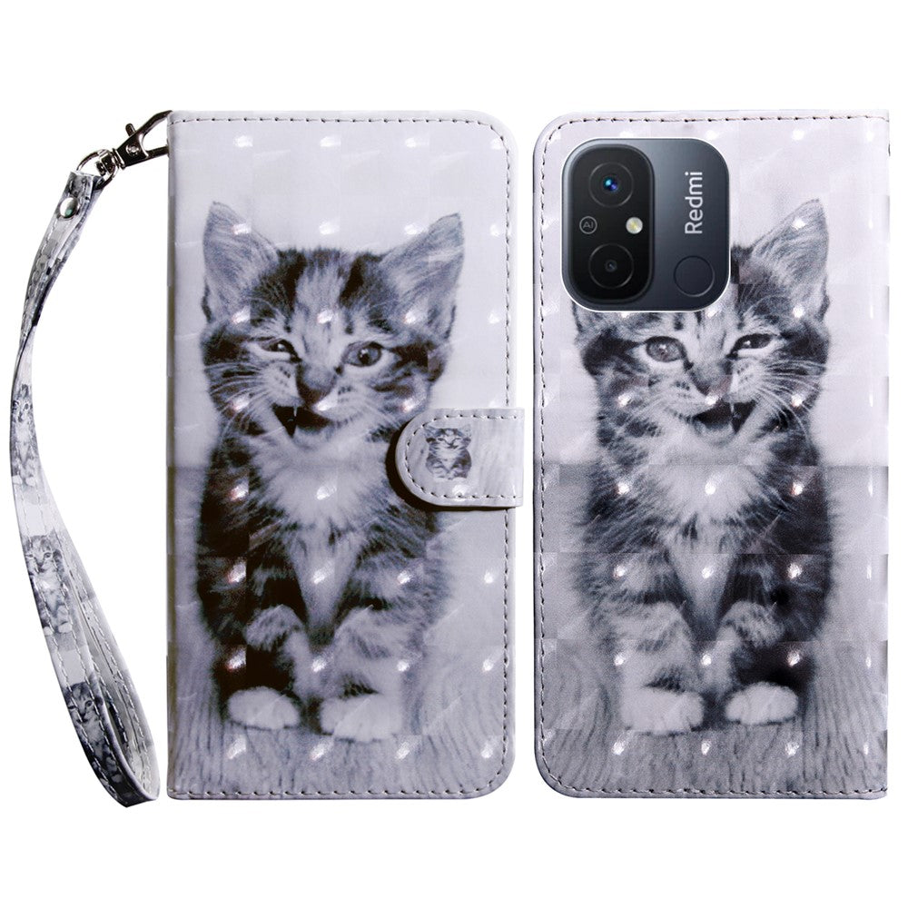 For Xiaomi Redmi 11A 4G / 12C 4G PU Leather Anti-drop Cover 3D Pattern Printing Stand Wallet Phone Case