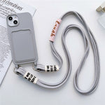 For iPhone 14 Soft Liquid Silicone Phone Case Card Slot Slim Protective Back Cover with Lanyard Strap