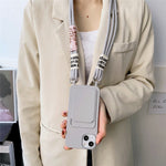 For iPhone 14 Soft Liquid Silicone Phone Case Card Slot Slim Protective Back Cover with Lanyard Strap