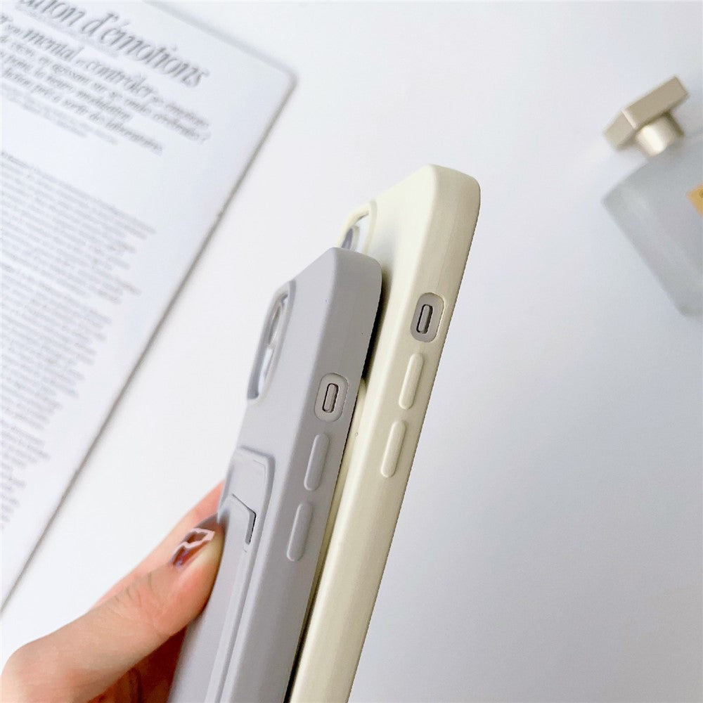 For iPhone 14 Soft Liquid Silicone Phone Case Card Slot Slim Protective Back Cover with Lanyard Strap