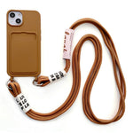 For iPhone 14 Soft Liquid Silicone Phone Case Card Slot Slim Protective Back Cover with Lanyard Strap