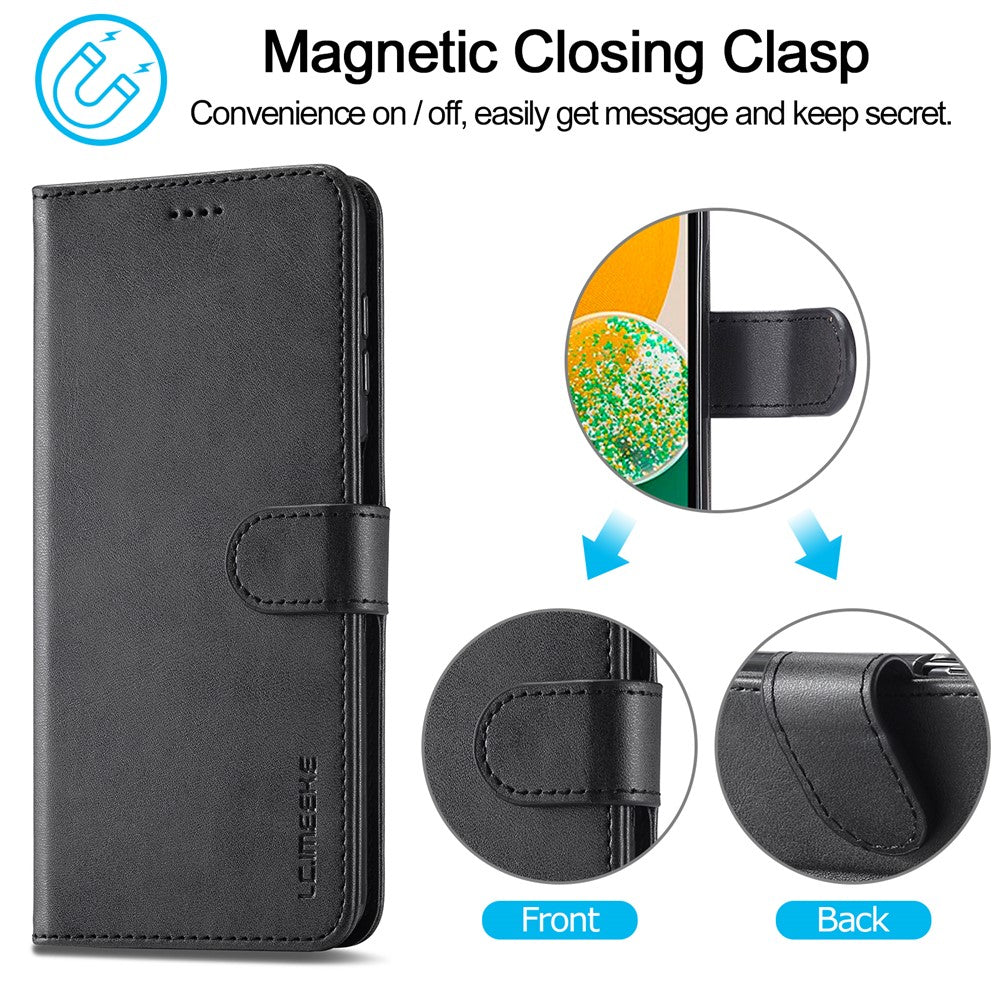 LC.IMEEKE For Samsung Galaxy A24 4G (162.1 x 77.6 x 8.3mm) Calf Texture Leather Phone Case Wallet Stand Mobile Phone Cover