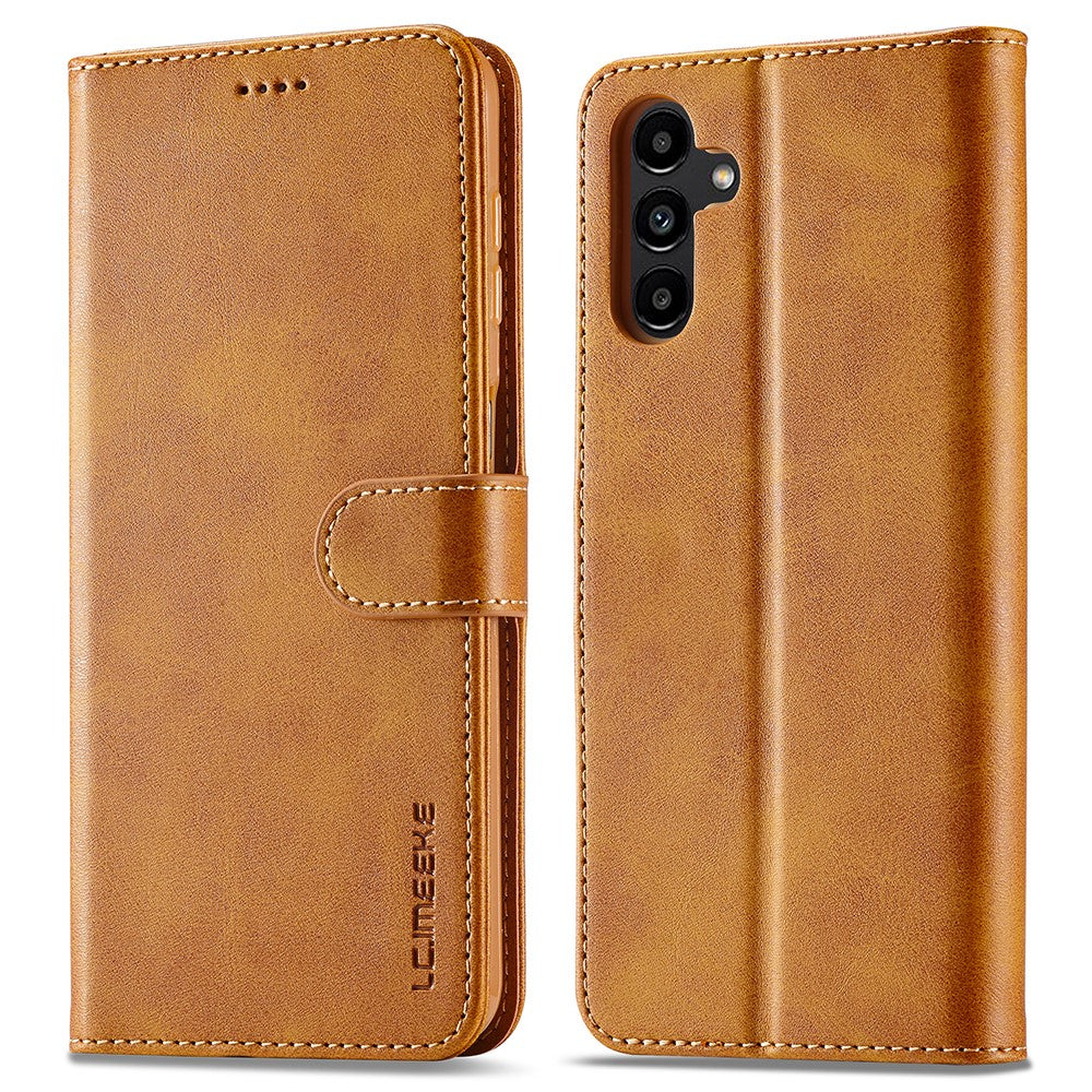 LC.IMEEKE For Samsung Galaxy A24 4G (162.1 x 77.6 x 8.3mm) Calf Texture Leather Phone Case Wallet Stand Mobile Phone Cover