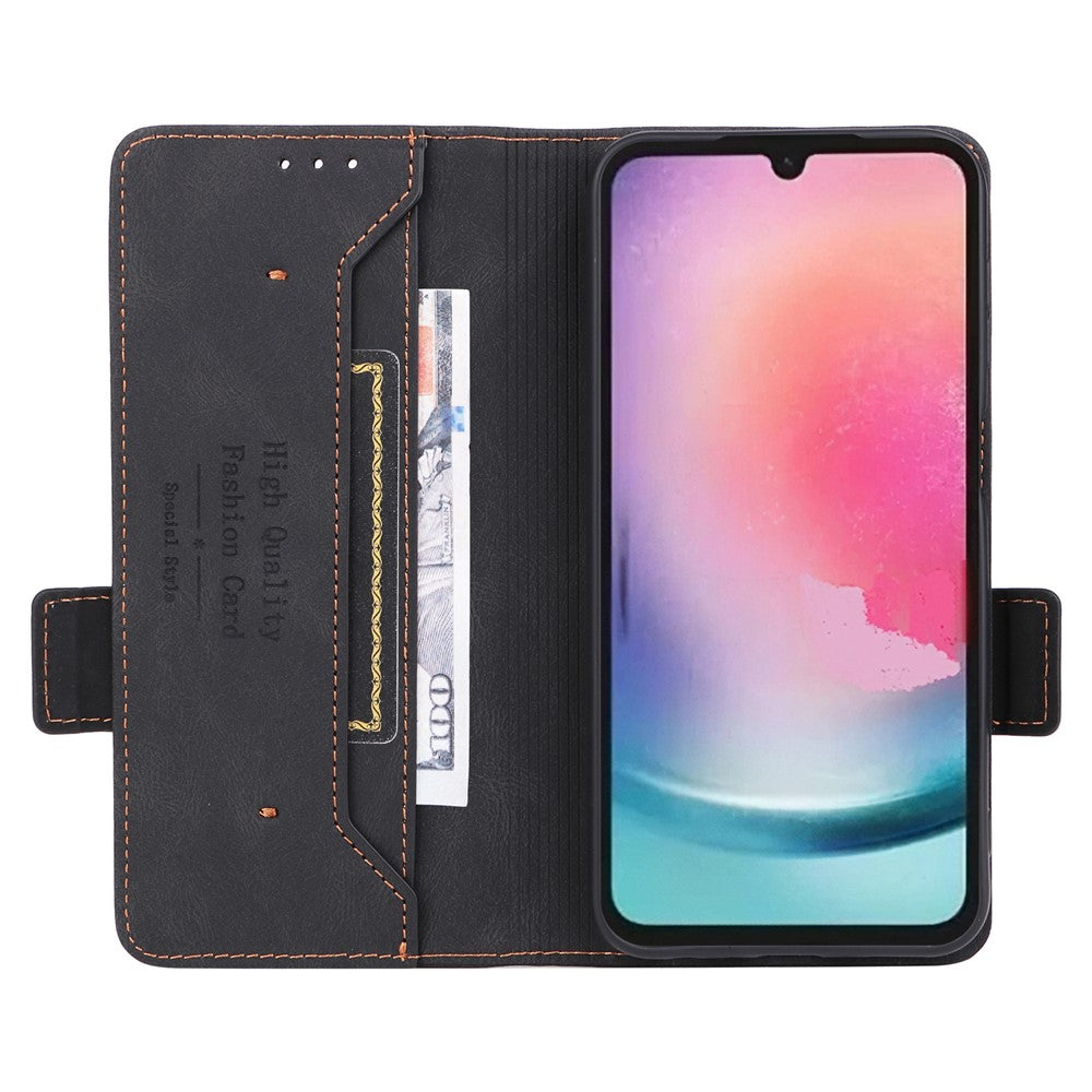 Til Samsung Galaxy A24 4G (162.1 x 77.6 x 8.3mm) Mobiltelefoncover med metalpynt i PU-læder, stander og pung